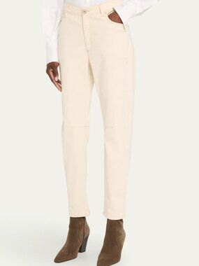 Brunello Cucinelli Monili Jeans Beige Denim Equestrian Straight Size 2 28"x27"